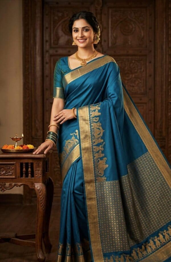 Kanchipuram Double Side Pallaku Design Soft Silk Saree