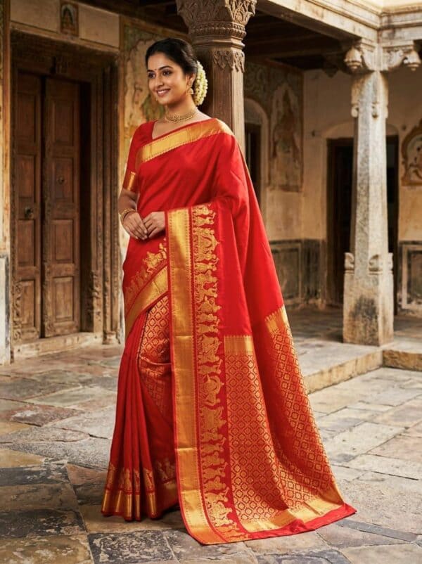 Kanchipuram Double Side Pallaku Design Soft Silk Saree