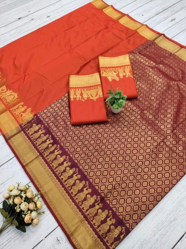 Kanchipuram Double Side Pallaku Design Soft Silk Saree