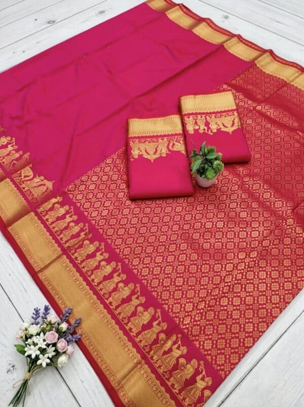 Kanchipuram Double Side Pallaku Design Soft Silk Saree