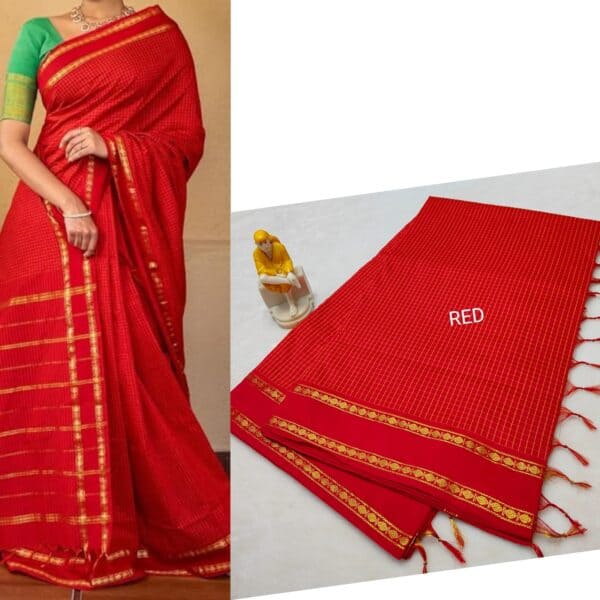 Muthu Kattam Arani Silk Cotton Saree | Checked Sarees