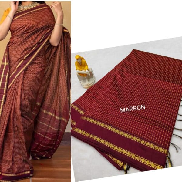Muthu Kattam Arani Silk Cotton Saree | Checked Sarees