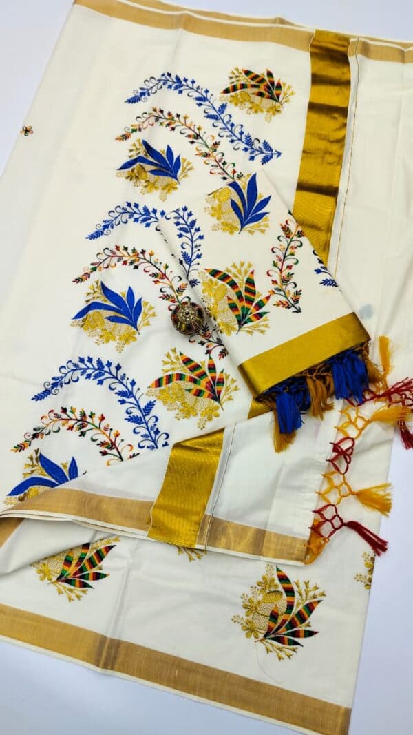 Kerala Cotton Embroidery Sarees | Traditional & Elegant Collection