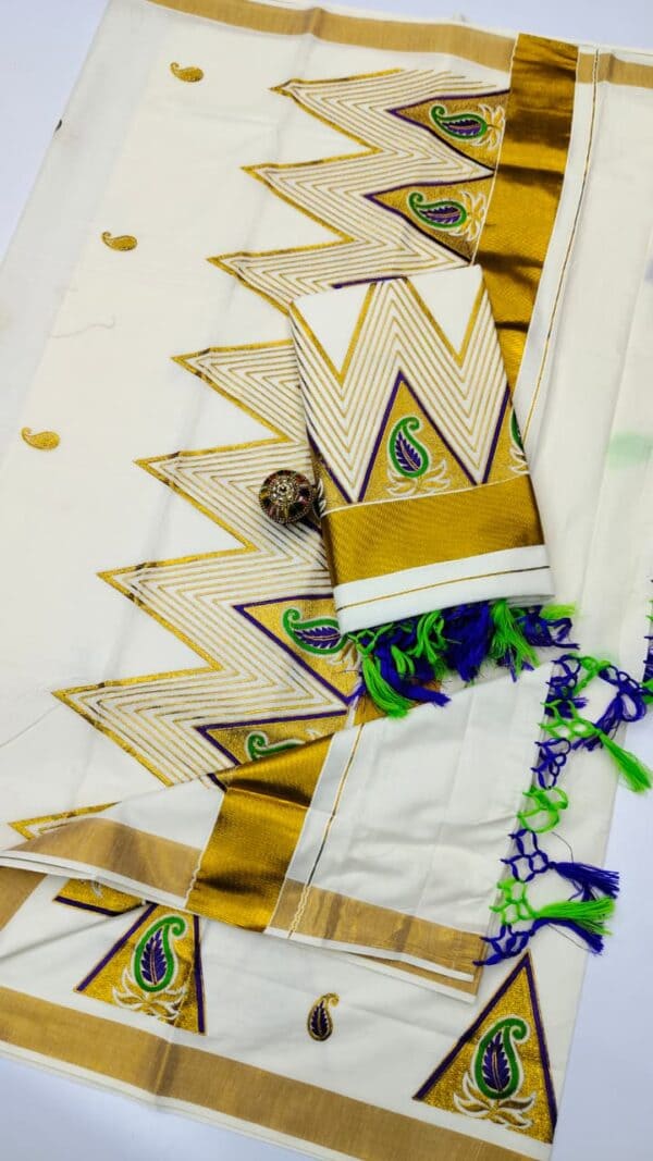 Kerala Cotton Embroidery Sarees | Traditional & Elegant Collection