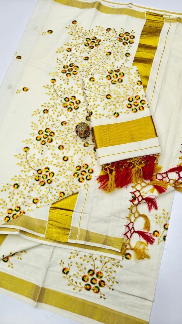 Kerala Cotton Embroidery Sarees | Traditional & Elegant Collection
