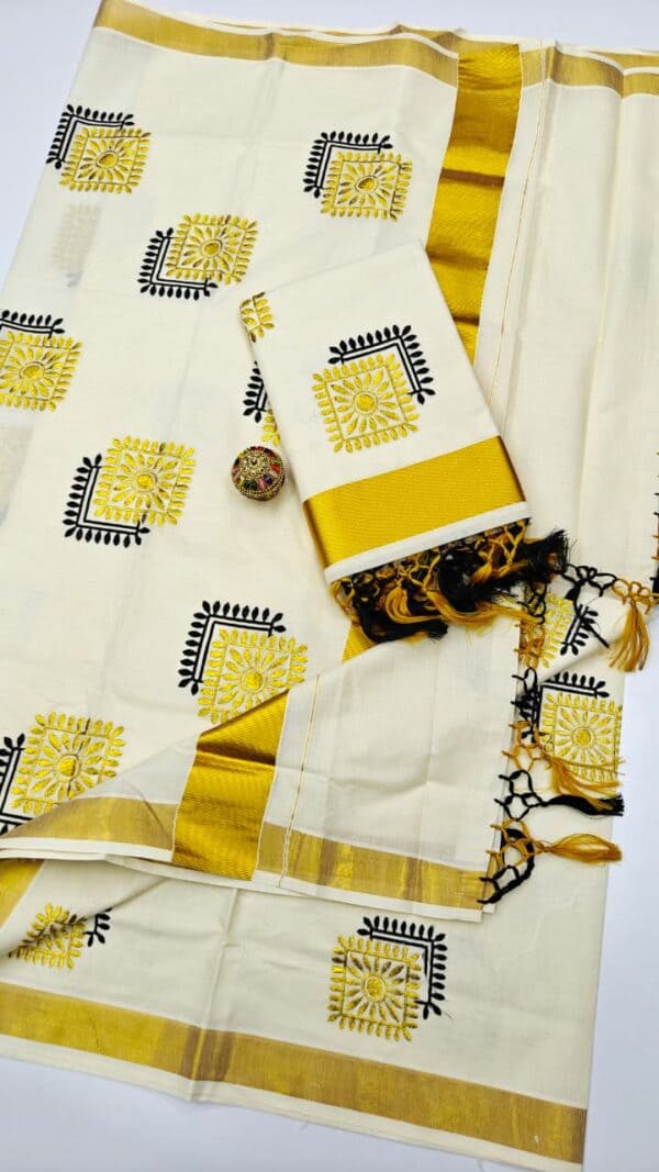 Kerala Cotton Embroidery Sarees | Traditional & Elegant Collection
