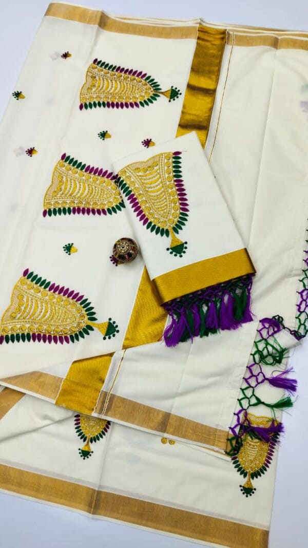 Kerala Cotton Embroidery Sarees | Traditional & Elegant Collection