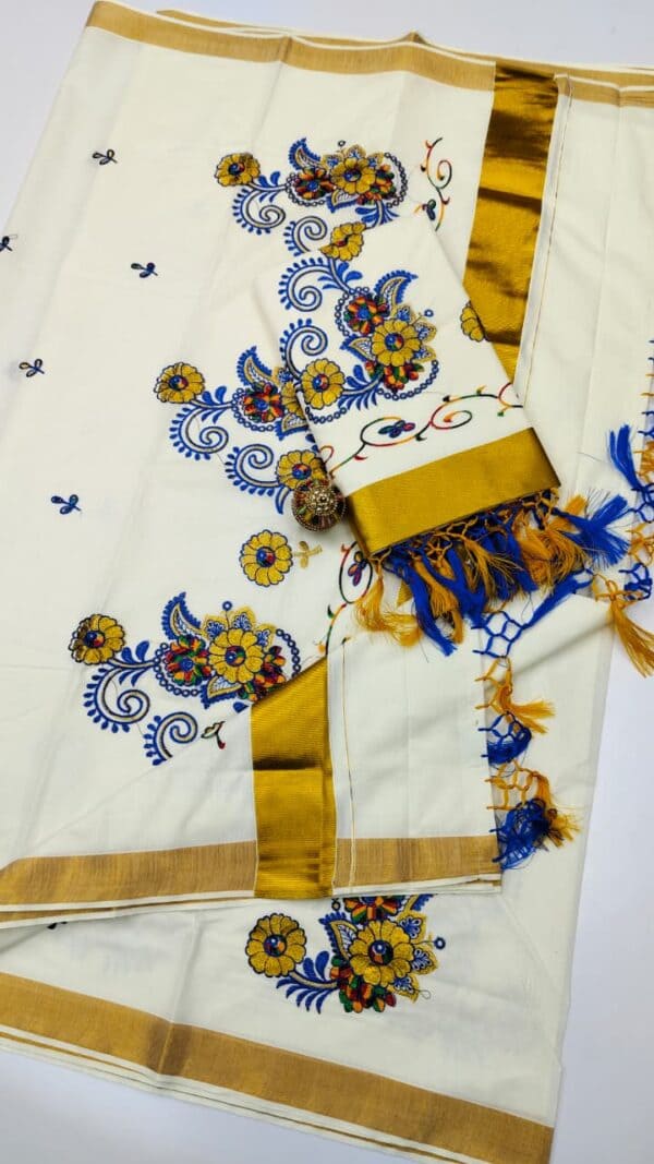 Kerala Cotton Embroidery Sarees | Traditional & Elegant Collection
