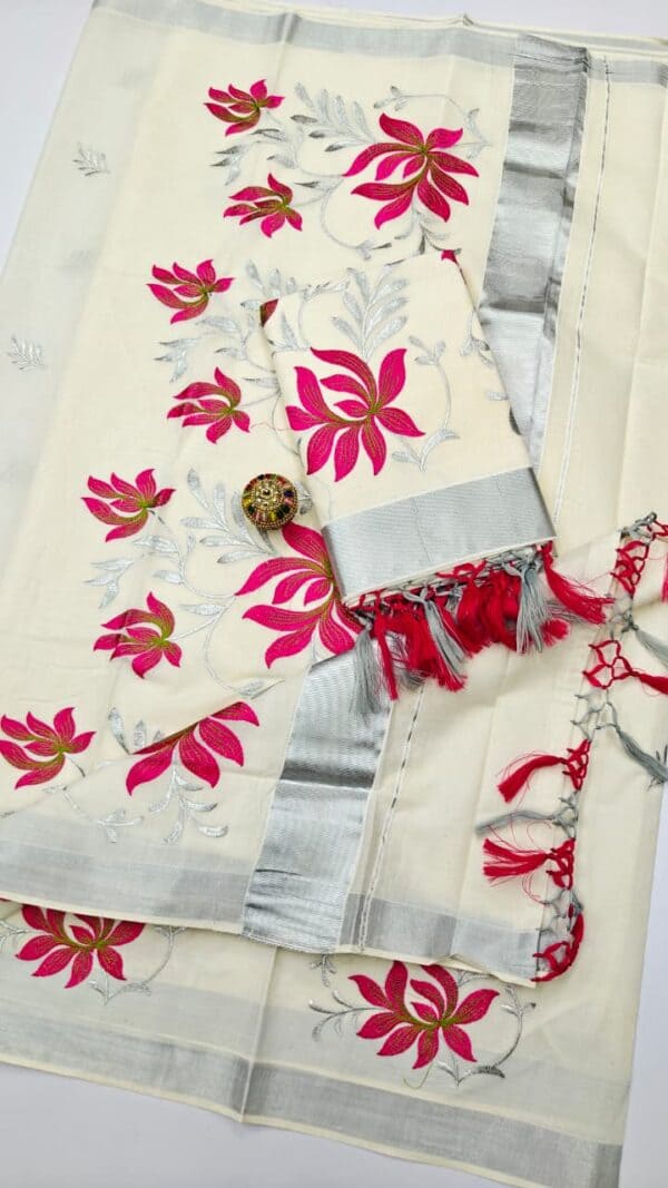 Kerala Cotton Embroidery Sarees | Traditional & Elegant Collection