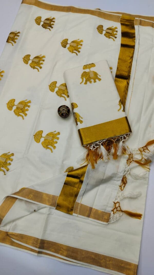 Kerala Cotton Embroidery Sarees | Traditional & Elegant Collection