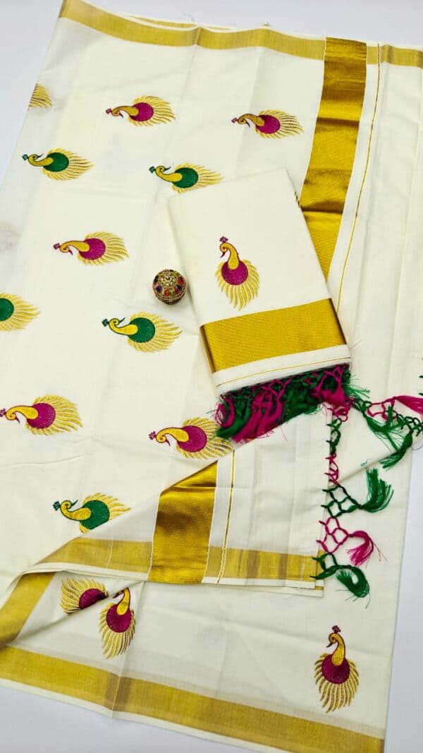Kerala Cotton Embroidery Sarees | Traditional & Elegant Collection