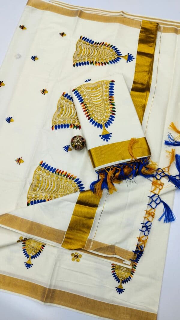 Kerala Cotton Embroidery Sarees | Traditional & Elegant Collection