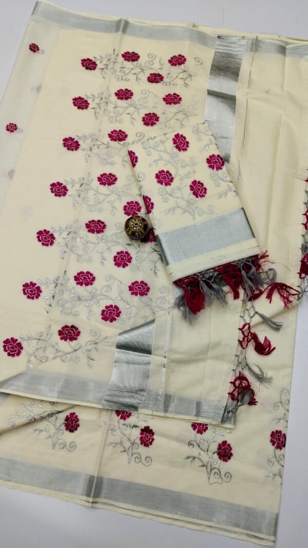 Kerala Cotton Embroidery Sarees | Traditional & Elegant Collection