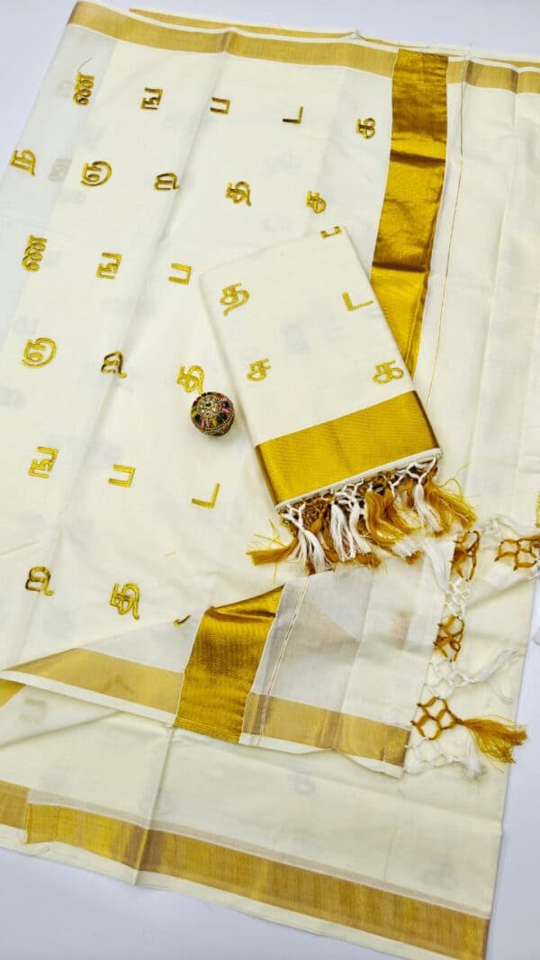 Kerala Cotton Embroidery Sarees | Traditional & Elegant Collection