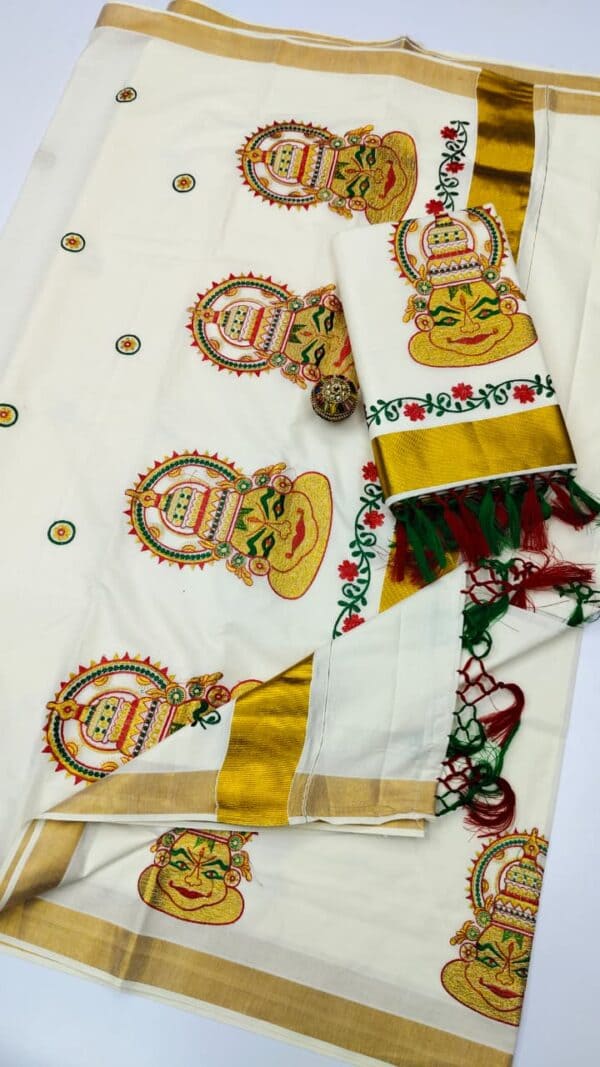 Kerala Cotton Embroidery Sarees | Traditional & Elegant Collection