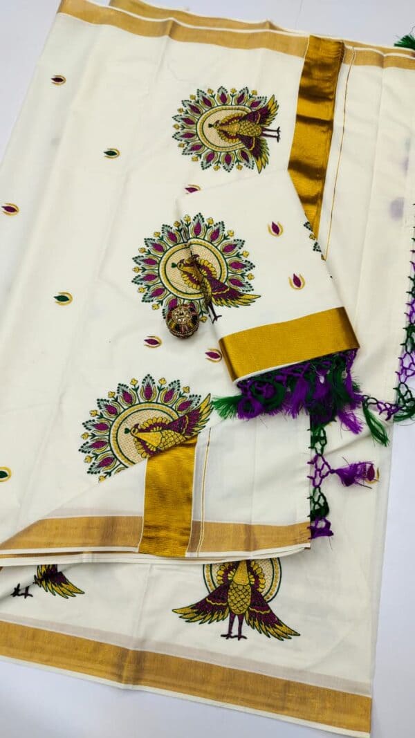 Kerala Cotton Embroidery Sarees | Traditional & Elegant Collection