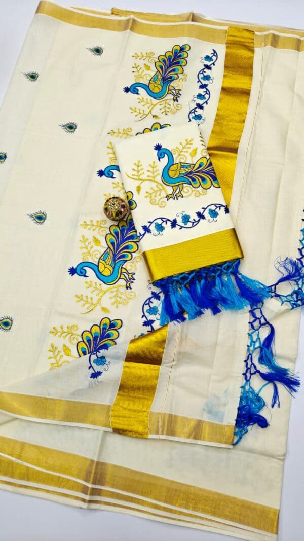 Kerala Cotton Embroidery Sarees | Traditional & Elegant Collection