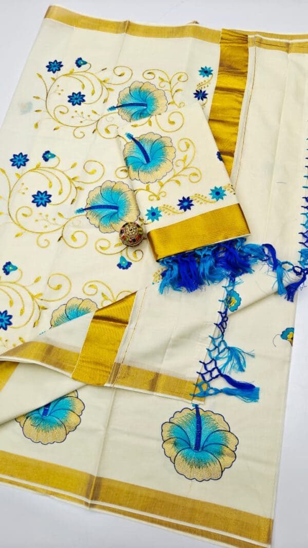 Kerala Cotton Embroidery Sarees | Traditional & Elegant Collection