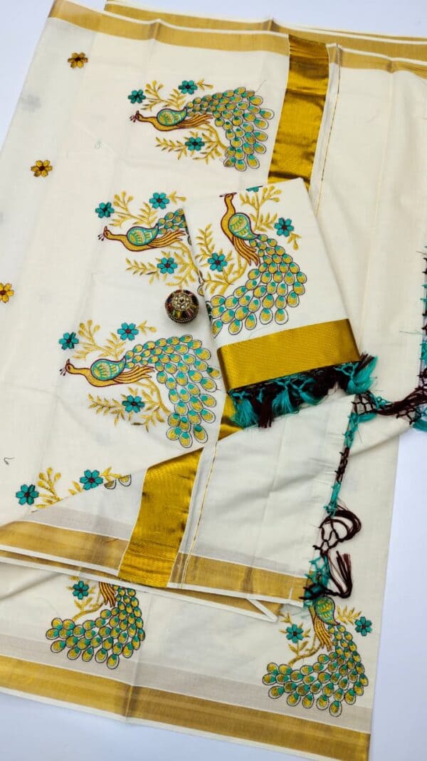 Kerala Cotton Embroidery Sarees | Traditional & Elegant Collection