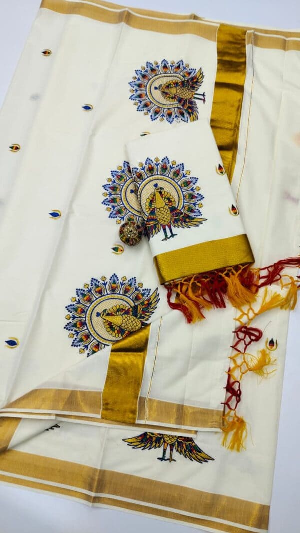 Kerala Cotton Embroidery Sarees | Traditional & Elegant Collection