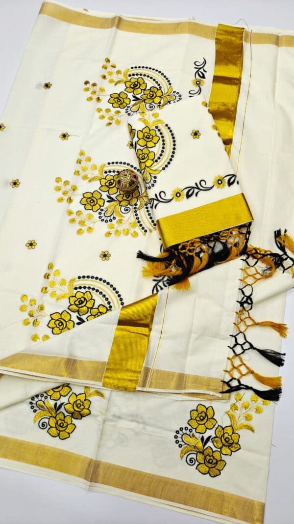 Kerala Cotton Embroidery Sarees | Traditional & Elegant Collection