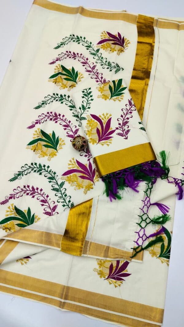 Kerala Cotton Embroidery Sarees | Traditional & Elegant Collection