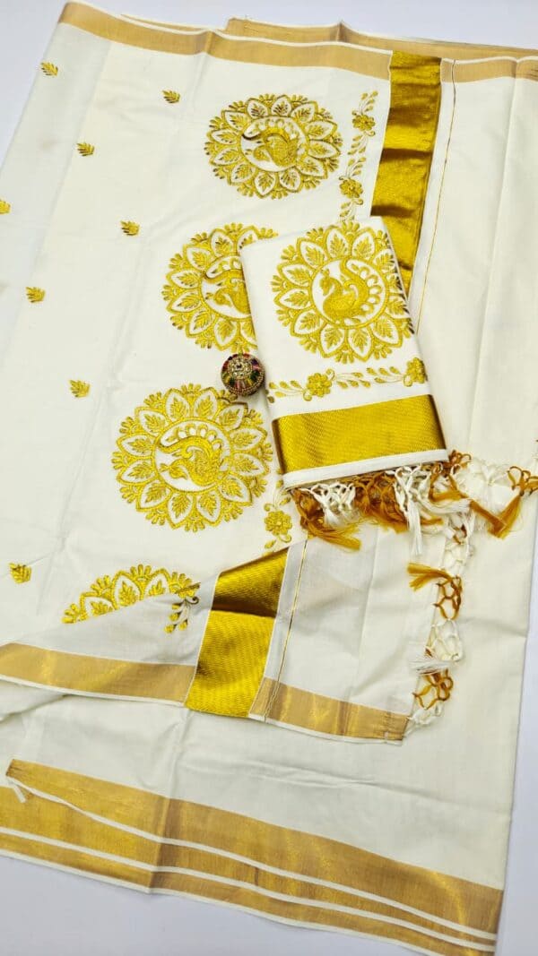 Kerala Cotton Embroidery Sarees | Traditional & Elegant Collection