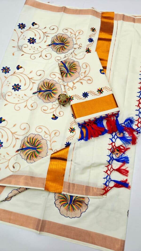 Kerala Cotton Embroidery Sarees | Traditional & Elegant Collection