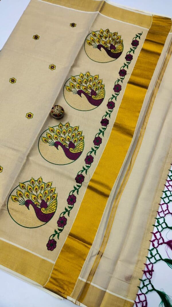 Kerala Special Tissue Embroidery Saree | Elegant Traditional Collection