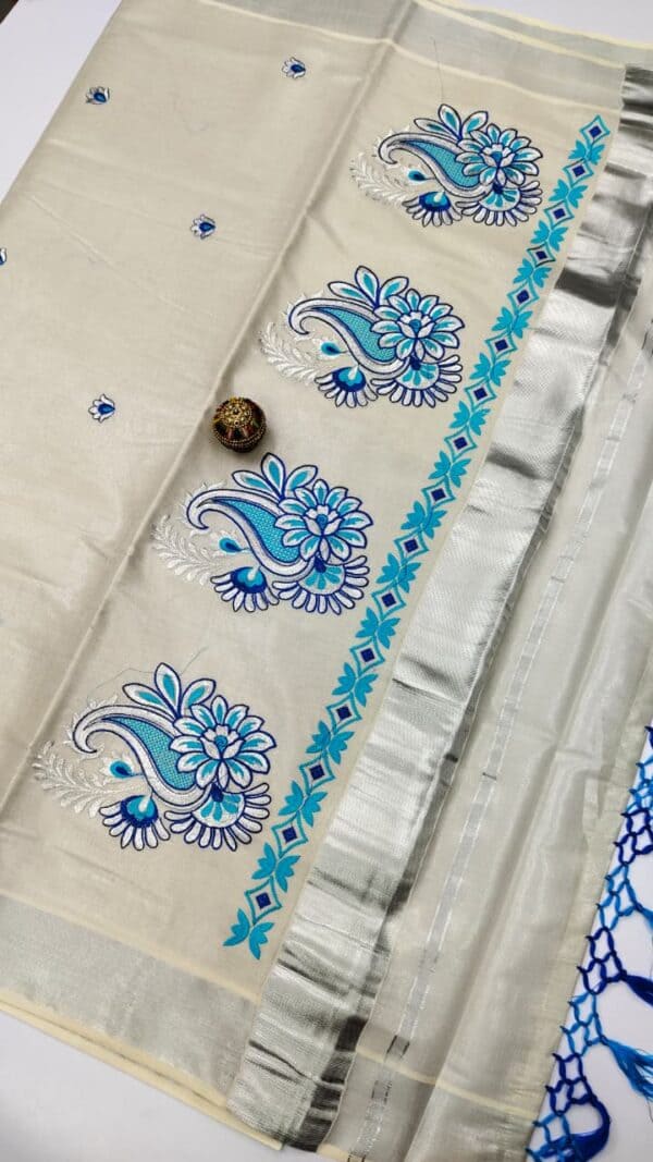 Kerala Special Tissue Embroidery Saree | Elegant Traditional Collection