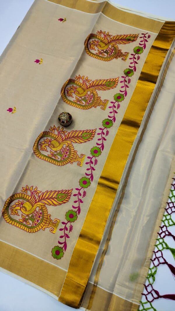 Kerala Special Tissue Embroidery Saree | Elegant Traditional Collection