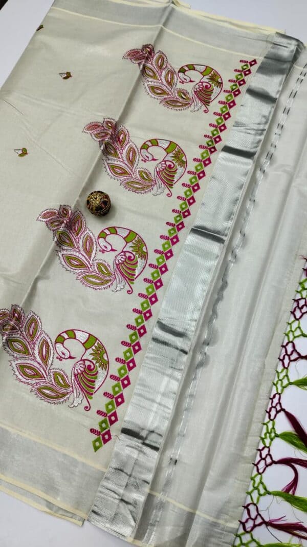 Kerala Special Tissue Embroidery Saree | Elegant Traditional Collection