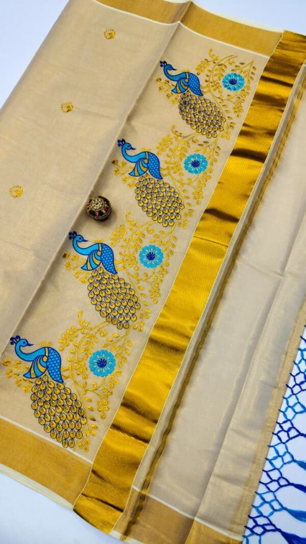 Kerala Special Tissue Embroidery Saree | Elegant Traditional Collection