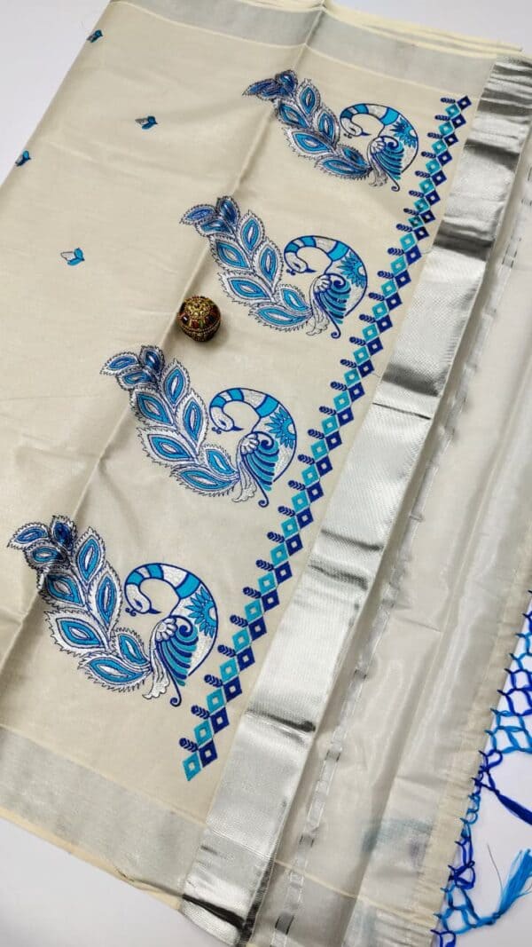 Kerala Special Tissue Embroidery Saree | Elegant Traditional Collection