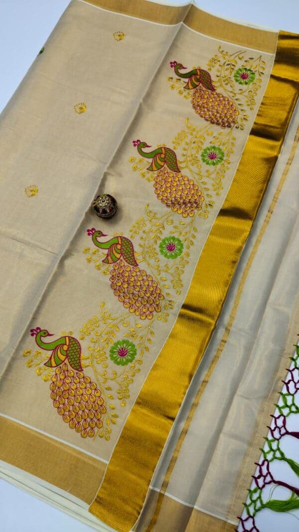 Kerala Special Tissue Embroidery Saree | Elegant Traditional Collection