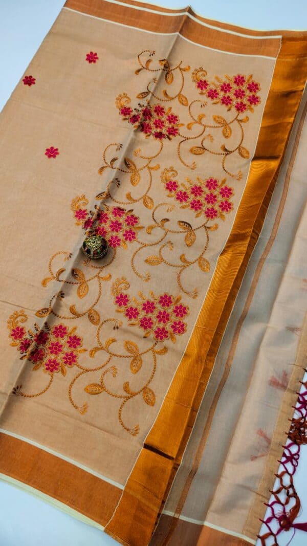 Kerala Special Tissue Embroidery Saree | Elegant Traditional Collection
