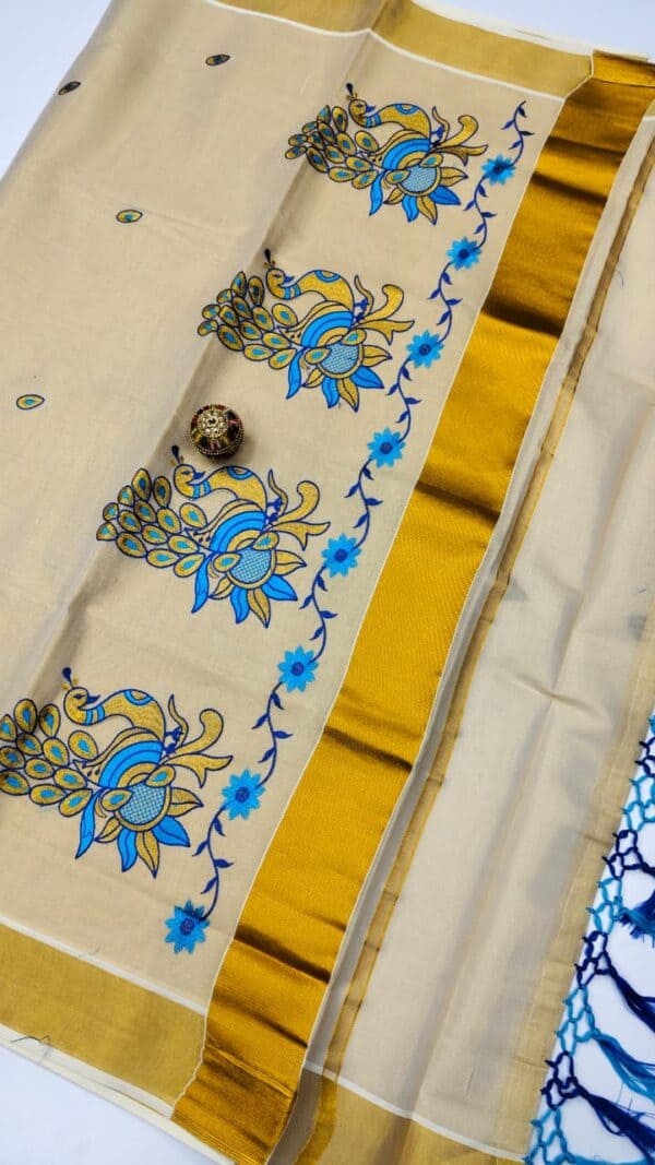 Kerala Special Tissue Embroidery Saree | Elegant Traditional Collection