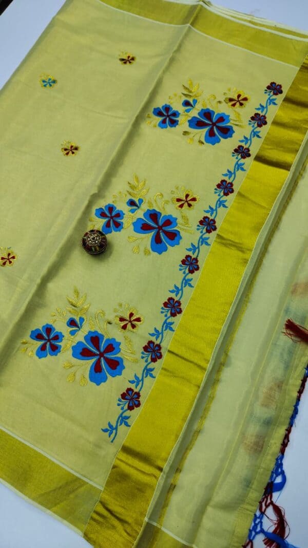 Kerala Special Tissue Embroidery Saree | Elegant Traditional Collection