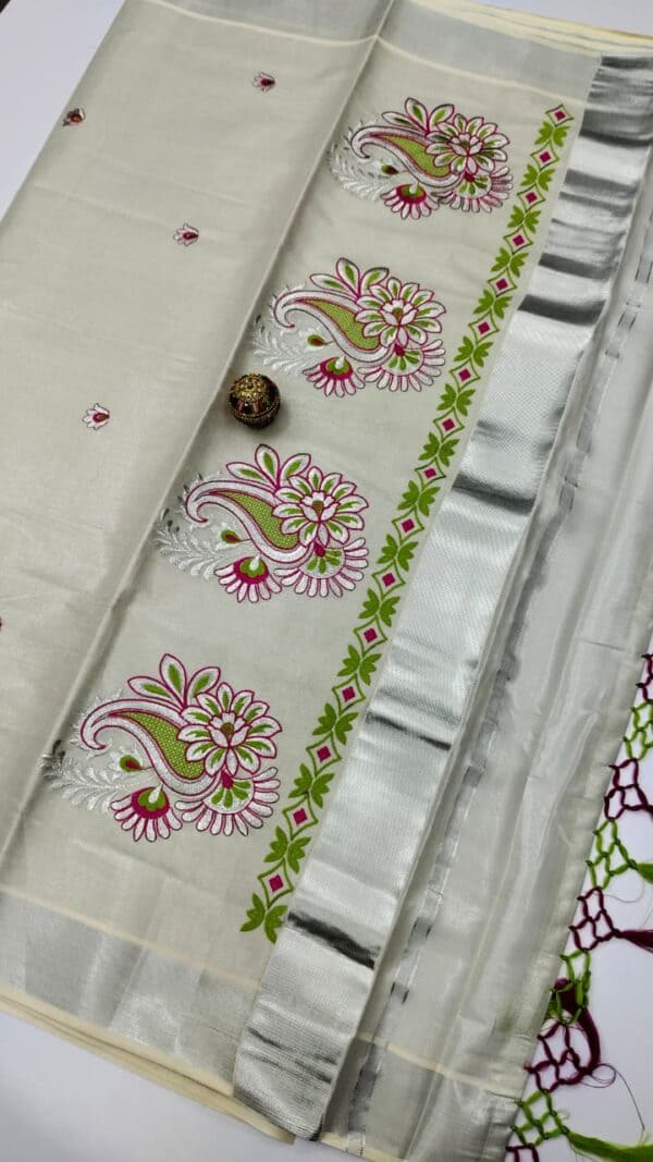 Kerala Special Tissue Embroidery Saree | Elegant Traditional Collection