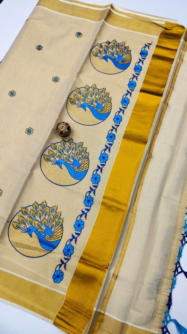 Kerala Special Tissue Embroidery Saree | Elegant Traditional Collection