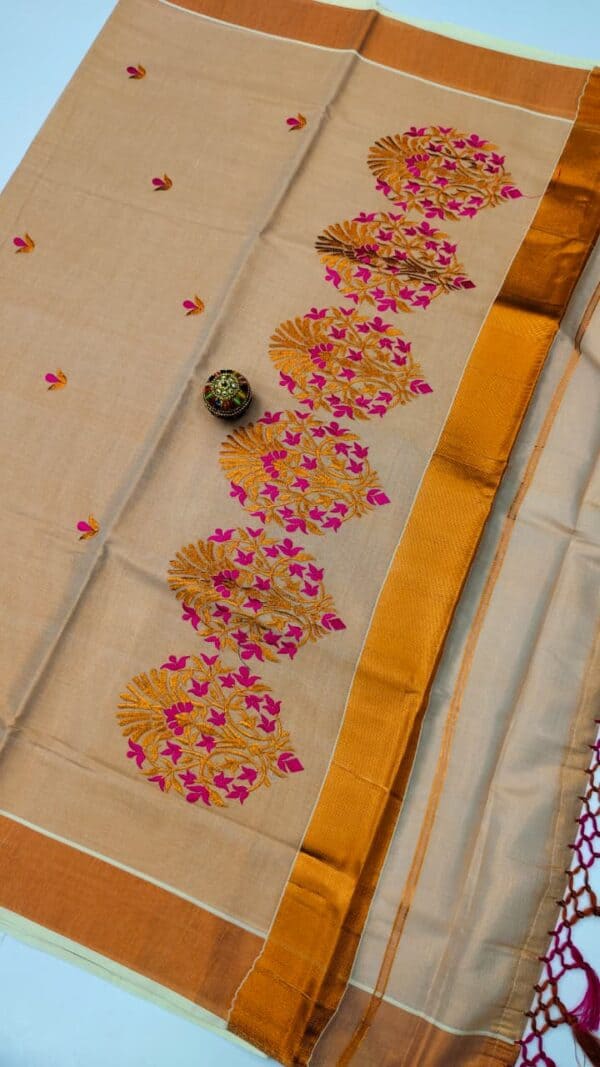 Kerala Special Tissue Embroidery Saree | Elegant Traditional Collection