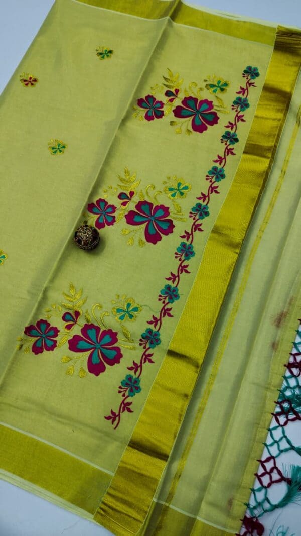 Kerala Special Tissue Embroidery Saree | Elegant Traditional Collection