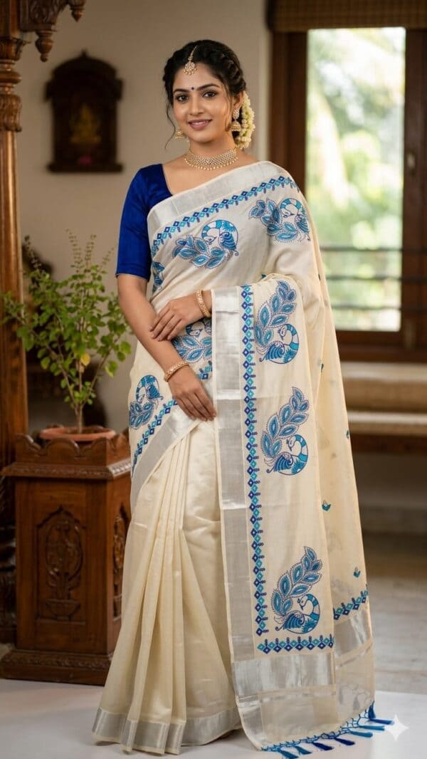 Kerala Special Tissue Embroidery Saree | Elegant Traditional Collection