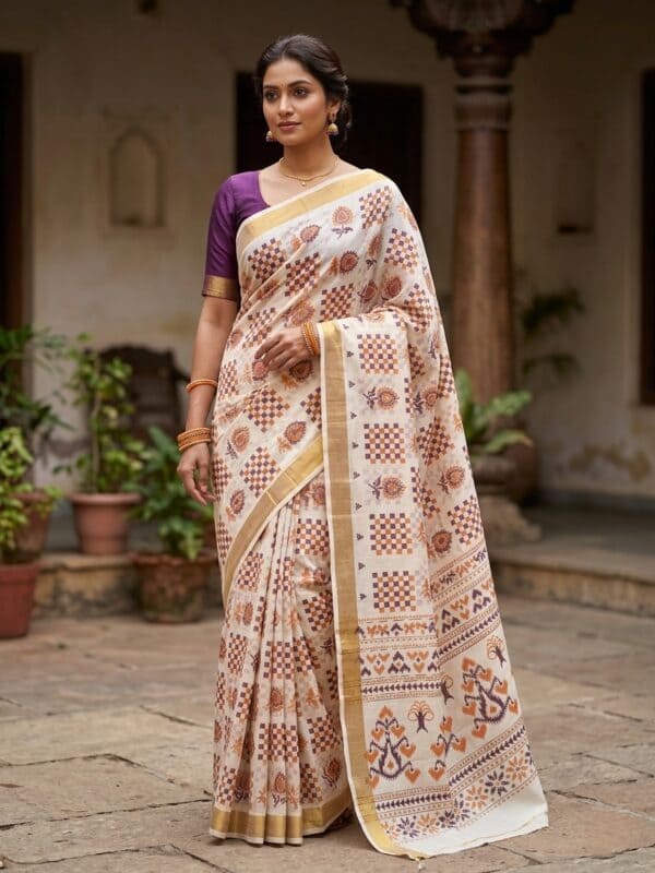 Kerala Cotton Printed Sarees | Beautiful Traditional Printed Work