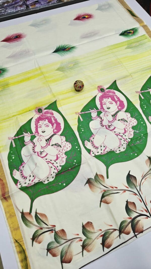 Kerala Traditional Hand Printed Saree | Soft & Elegant Cotton Saree