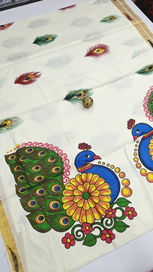 Kerala Traditional Hand Printed Saree | Soft & Elegant Cotton Saree