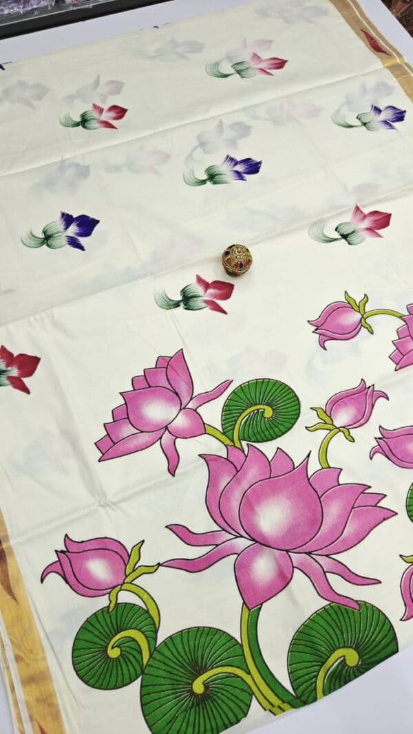Kerala Traditional Hand Printed Saree | Soft & Elegant Cotton Saree
