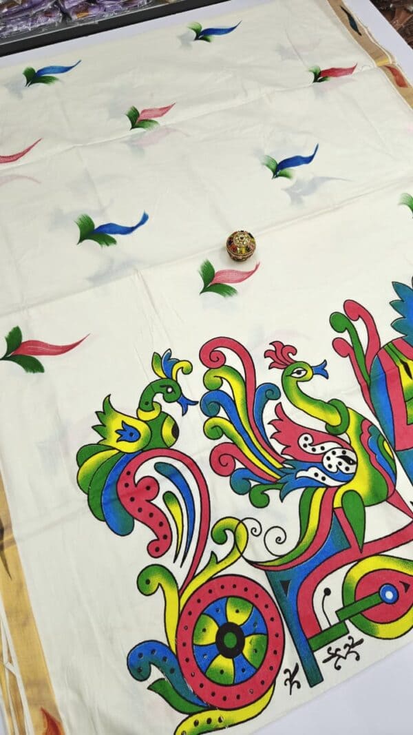 Kerala Traditional Hand Printed Saree | Soft & Elegant Cotton Saree
