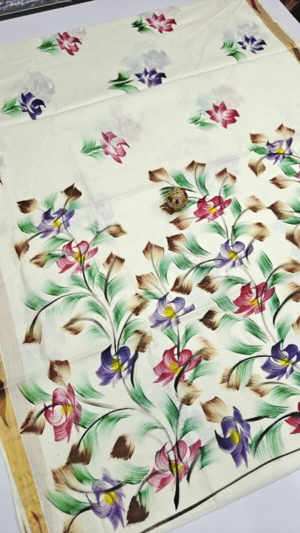 Kerala Traditional Hand Printed Saree | Soft & Elegant Cotton Saree