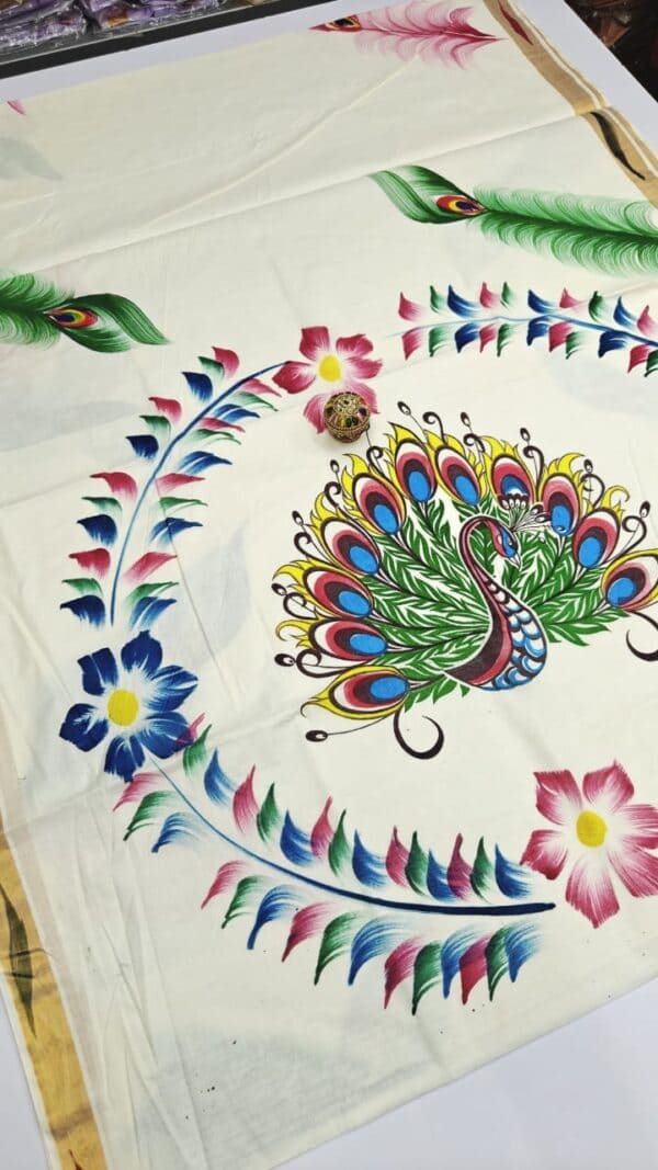 Kerala Traditional Hand Printed Saree | Soft & Elegant Cotton Saree